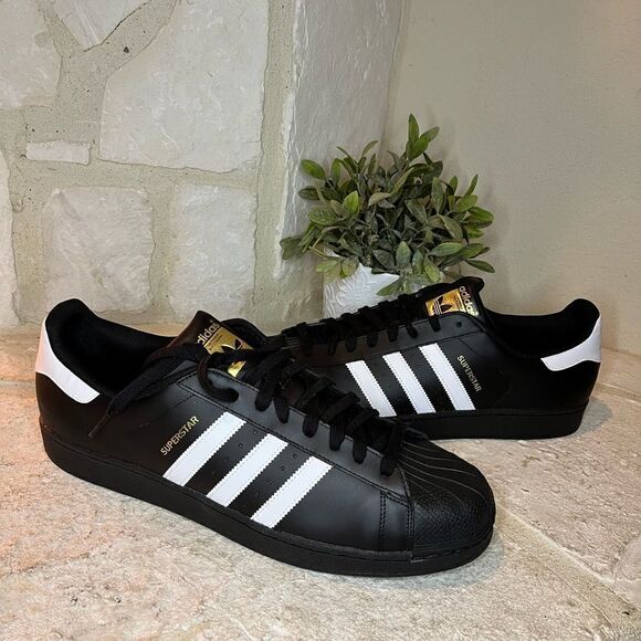 Adidas Originals superstar black/white turtle shell sneakers sz 18 - Picture 1 of 7